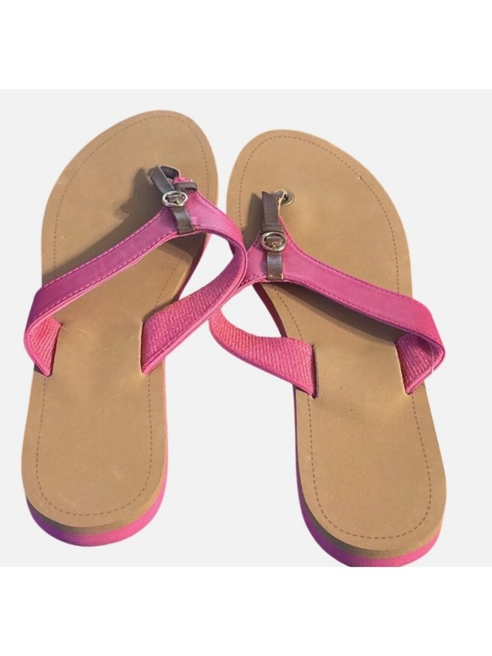 Womens Pink Sandals With Brown Accents Size Large 9/10 Casual Comfortable Style - Picture 6 of 8